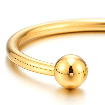 COOLSTEELANDBEYOND Elastic Adjustable Stainless Steel Ball Cuff Bangle Bracelet for Men Women Polished - color: Metal Color:Gold