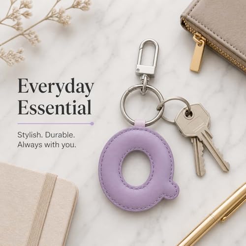 Initial Letter Keychain,Stainless Steel,Colorful Faux Leather Keyring for Backpack,Purse,Car Keys,Gift for Men Women - color: Q