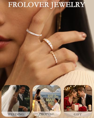 Stackable Silver/Gold Rings for Women Non Tarnish Trendy Dainty 14K Gold Plated Stacking Cubic Zirconia Thumb Ring Set Minimalist Promise Wedding Bands Engagement Rings for Women Size 6-10