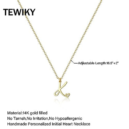 Tewiky Initial Necklace for Women-14k Gold Plated Dainty Letter Necklaces | Trendy Cute Custom Personalized Monogram Necklaces - color: gold, style: K