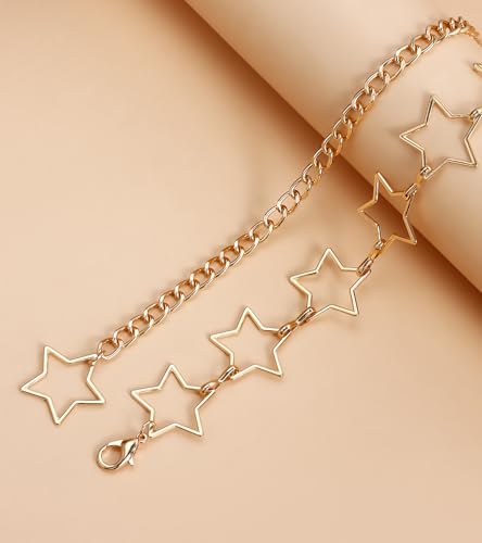QWALIT Silver Gold Chain Belt for Women Fashion Waist Chain Belt Star Butterfly Metal Belt Music Festival Y2K Accessories - style: A1-Star- gold