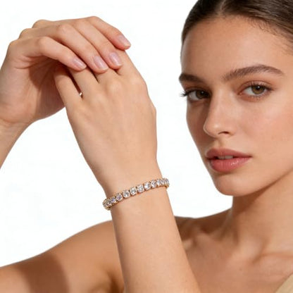 GulCean 14K Gold Plated 4mm Cubic Zirconia Classic Tennis Bracelet Copper CZ Charm Iced Out Tennis Bracelet for Women Men Size 6.7inch 7.5 inch - color: Gold, size: 6.7inch(17cm)