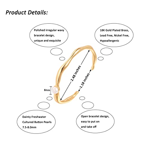 PERNNLA PEARL Dainty Gold Bar Bracelet for Women Simple Delicate Thin Cuff Bangle Hook Bracelet 18K Gold Plated Handmade Minimalist Jewelry - color: 7.Wave
