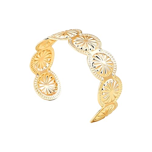 MALOYANVE Western Cuff Bracelet for Women Vintage Silver Gold Bronze Concho Sunburst Engraved Open Cuff Boho Cowgirl Cowboy Jewelry - color: Gold