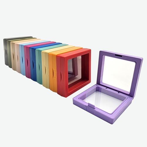 12PCS 3D Floating Frame Display Stand, Jewelry Box, Gift Box, Ornament Organizer, Small Travel Jewelry Box, PE Film Anti-Oxidation, Suspended Display Box Stackable (Multicolour, 2.75 * 2.75) - color: Multicolour, size: 2.75 * 2.75