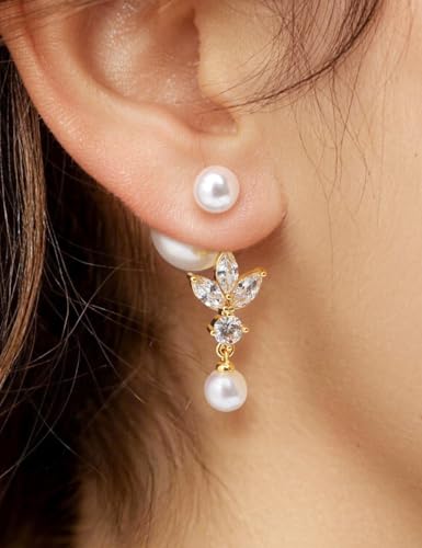 Big Pearl Drop Earrings for Women - 14K Real Gold Plated Quality Dangles for Elevated Casual or Elegant Gift - color: Jasmine