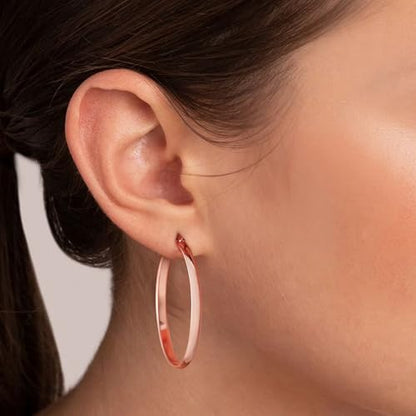 3mm Wide Large Hoop Earrings for Women Hypoallergenic 925 Sterling Silver Post Gold Earrings Lightweight Silver Hoop Earrings Oversize Big Gold Hoops 30/40/50/60MM - color: Rose Gold, size: 40mm
