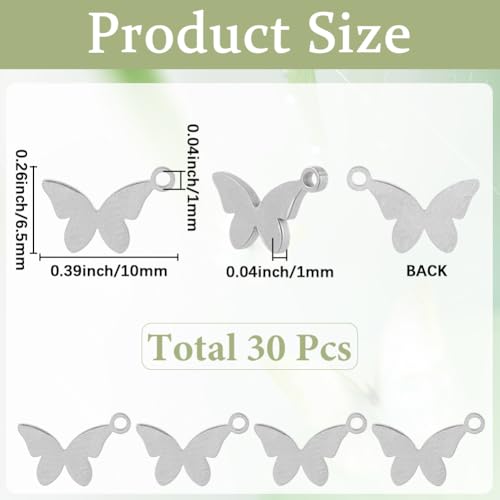 SUNNYCLUE 1 Box 30Pcs Stainless Steel Butterfly Charms Silver Stamping Blanks Metal Engraving Small Insect Cute Animal Dangle Pendants for Jewelry Making Supplies Necklaces Earrings DIY Craftings - color: Silver