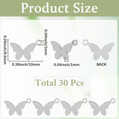 SUNNYCLUE 1 Box 30Pcs Stainless Steel Butterfly Charms Silver Stamping Blanks Metal Engraving Small Insect Cute Animal Dangle Pendants for Jewelry Making Supplies Necklaces Earrings DIY Craftings - color: Silver