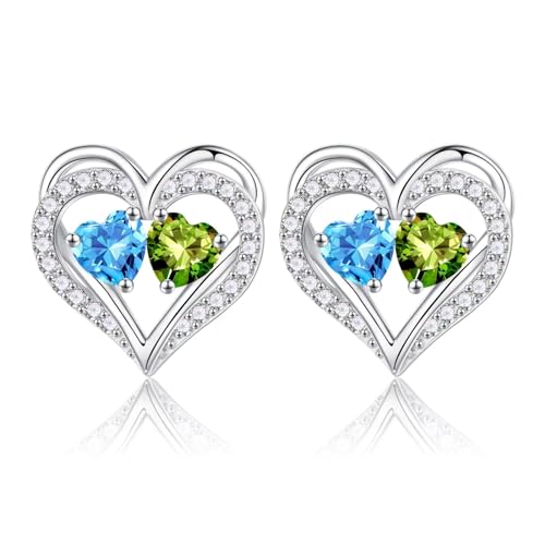 Iefil Birthstone Earrings for Women - 925 Sterling Silver Birthstone Earrings, Anniversary Birthday Gifts for Women Wife Girlfriend Mom - color: 03-08-Mar-Aug Birthstone