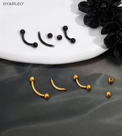 F136 Titanium Eyebrow Piercing Barbell Bent Barbell Ball Ring Screw Back - color: C-Gold+Black