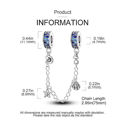 Hapour 925 Sterling Silver Safety Chain Charm for Bracelet Pendant Beads | Dragonfly Dangle Charm, Seashell Starfish Heart Clip Stopper Spacer Beads Jewelry - color: Seashell Starfish