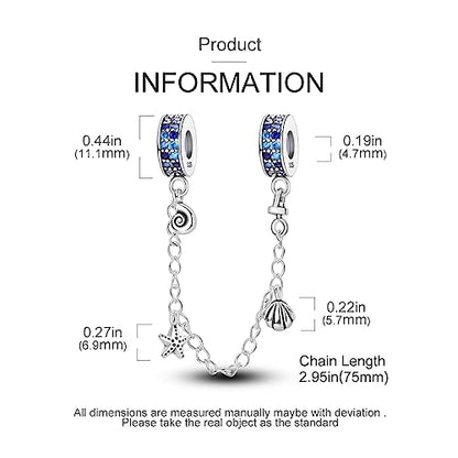 Hapour 925 Sterling Silver Safety Chain Charm for Bracelet Pendant Beads | Dragonfly Dangle Charm, Seashell Starfish Heart Clip Stopper Spacer Beads Jewelry - color: Seashell Starfish