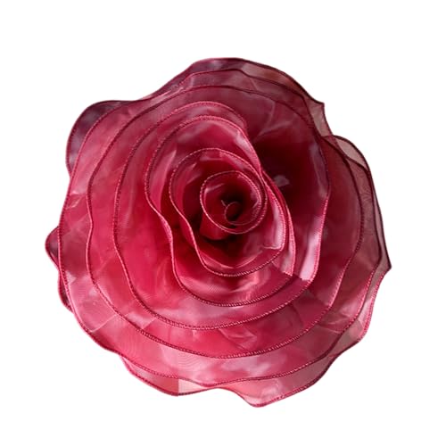 10inch Extra Large Flower Brooch Pin for Women Fashion Dainty Organza Satin Fabric Big Camellia Brooches Lapel Pins Wedding Dance Party Dress Accessories Exaggerated Jewelry Gift - color: 10 inch Wine Red