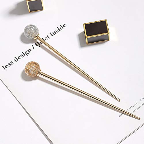2Pcs Simple Elegant Round Ball Metal Hair Stick Fork Chignon Pin Lollipop Shape Decorative Hairpin Chopsticks Hair Jewelry for Women Lady Teen Fashion Hair Updo Making Accessories, Silver and Gold