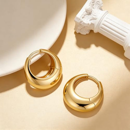 Chunky Hoop Earrings for Women 14K Gold Plated Small Huggie Hoops Lightweight Hypoallergenic Jewelry Gift - style: Simple Hoop-gold 22mm