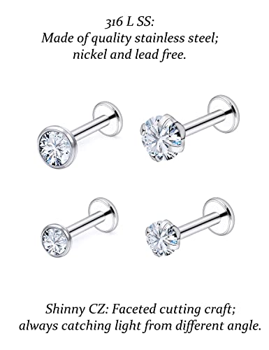 14G Lip Rings Stainless Steel Tragus Helix Conch Piercing Jewelry Snake Bite Piercing Monroe Lip Rings Labret Medusa Cartilage Lobe Earrings Piercing Jewelry Cubic Zirconia 2MM 3MM 4MM - color: 6MM-Silver,2mm/3mm/4mm