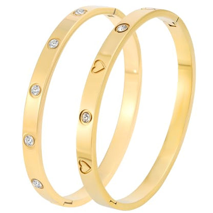 Camhanno Gold Bangles for Women - Stainless Steel Love & Friendship Bracelet Set with Gift Box | Daily Wear & Party Jewelry - color: 2Pcs Gold Set Style 4