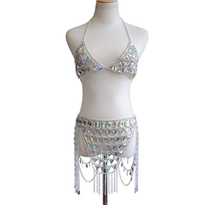 Rhinestone Body Chain Suit Boho Waist Belly Chain Skirt Crystal Body Chain Bra top Festival Jewelry for Women and Girls (Ⅰ) - color: Ⅰ