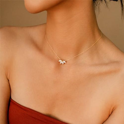 Luxval Diamond Pendant Gold Necklace for Women，Dainty 18k Gold Plated Choker Necklaces Simple Gold Jewelry Gifts for Women - color: Gold-Flower