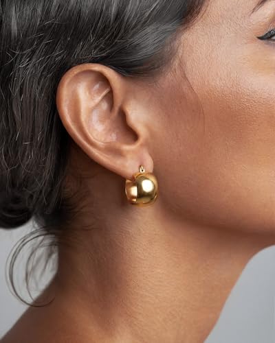 Chunky Gold Hoop Earrings for Women 14k Gold Plated Thick Triple Earrings | Hypoallergenic Trendy Chunky Gold Hoops Earrings,Dainty Jewelry Gifts for Women - style: thick hoop earrings