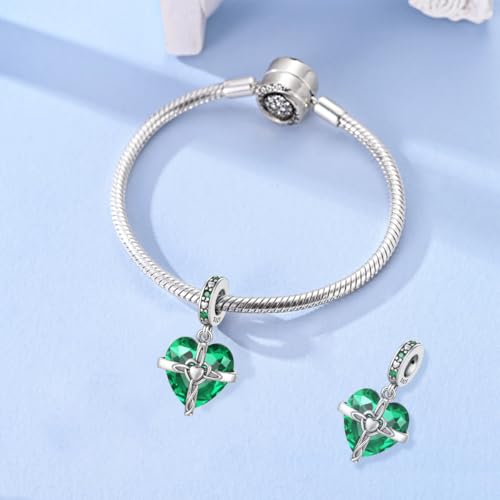 LNQOBU Birthstone Charm for Bracelets,925 Sterling Silve Heart Dangle Charms for Pandora Bracelets - color: E-May