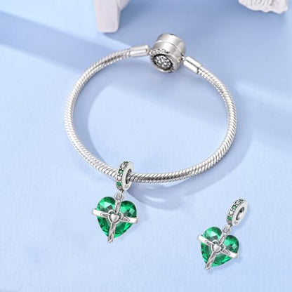 LNQOBU Birthstone Charm for Bracelets,925 Sterling Silve Heart Dangle Charms for Pandora Bracelets - color: E-May
