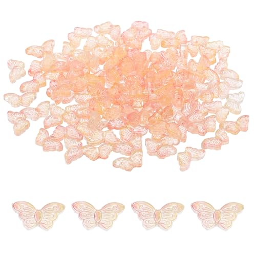 PATIKIL Butterfly Beads, 100Pcs Crystal Butterfly Beads Translucent Czech Glass Beads Spacer Bead for DIY Jewelry Making Bracelets Necklace - color: Pink Yellow