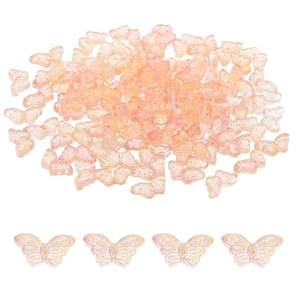 PATIKIL Butterfly Beads, 100Pcs Crystal Butterfly Beads Translucent Czech Glass Beads Spacer Bead for DIY Jewelry Making Bracelets Necklace - color: Pink Yellow
