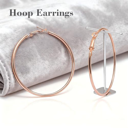 1 Pairs 60/70mm Silver 14K Gold Rose Gold Hoop Earrings for Women Hypoallergenic Stainless Steel Lightweight Big Hoops Shiny Dangle Earrings Trendy Jewelry Gifts - color: 60mm-Rose Gold Hoop Earrings