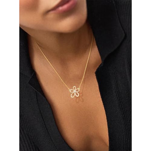 Gold Necklace for Women, Dainty 14K Gold Plated Pendant Necklaces for Women Trendy Simple Choker Chain Cubic Zirconia Circle/Interlocking/Sun/Pearl Necklace Fashion Jewelry Charm Gifts - color: CZ Flower