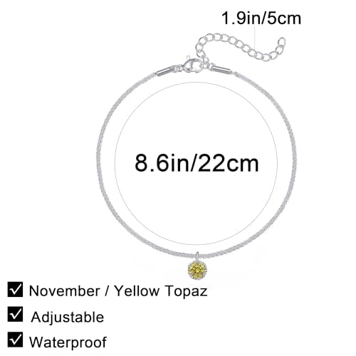 Wellike Silver Ankle Bracelets For Women Waterproof Birthstone Anklets Adjustable Sparkly Chain Silver Plated Stainless Steel Anklet Non Tarnish Jewelry - color: KKWJL185-11