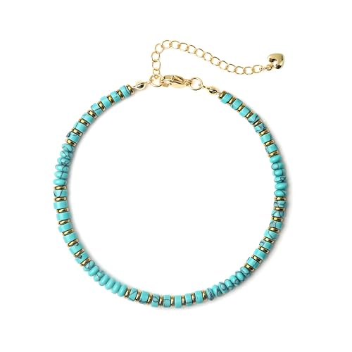 XIJIN Natural Stone Beaded Anklets for Women Handmade Beach Boho Turquoise Beads Ankle Bracelet Jewelry Gift for Her - color: B