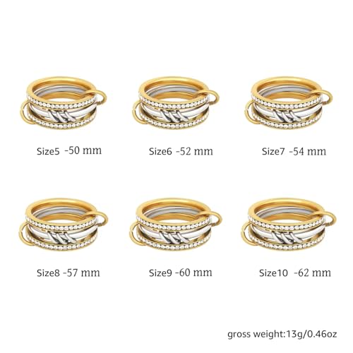 Stackable Rings for Women – Non Tarnish Gold Rings Set, 14K Gold Plated & Silver Rings for Women, Waterproof & Dainty CZ Statement Rings, Hypoallergenic Statement Ring Jewelry Size 5-10