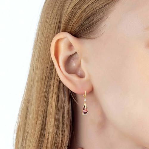 Trendy Austrian Crystal Teardrop Drop Huggie Dangle Earrings for Women 14k Rose Gold Plated Hypoallergenic Jewelry Gifts - color: Antique Pink