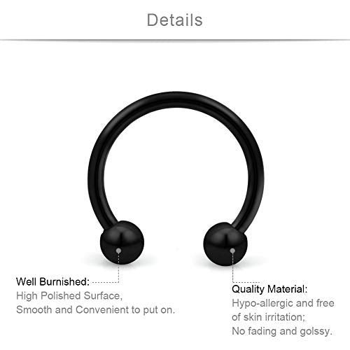 SCERRING 14G Nipple Rings Stainless Steel Nipplerings CZ Heart Tongue Shield Barbell Rings Retainer Body Piercing Jewelry for Women 9/16Inch 8 Pairs - color: 8 Pairs - Black