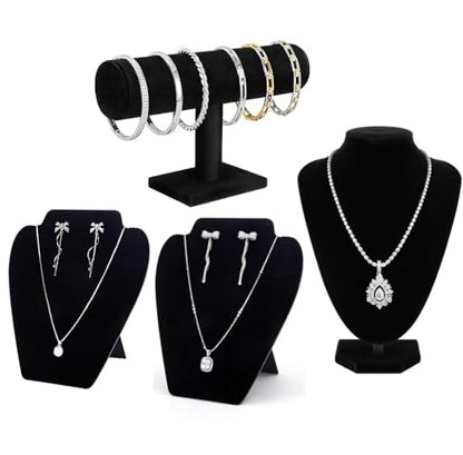 Black Velvet Necklace Display Bust, 4Pcs with Bracelet Holder for Vendors