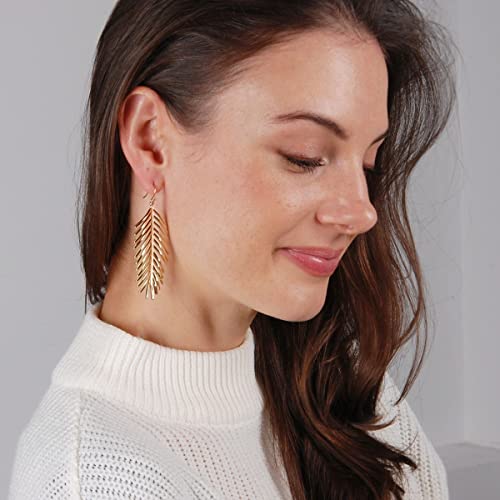 Palm Leaf Earrings for Women - Boho Tropical Dangle Earrings | Plated in Gold Tone or Silver Tone - color: 3" inch - Gold