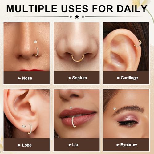 23-40 Pcs Gold Nose Rings & Studs - 18G & 20G Nose Piercing Jewelry - L Shape, Hoop & Screw Body Jewelry for Women & Men - color: Gold-20G-5Pcs