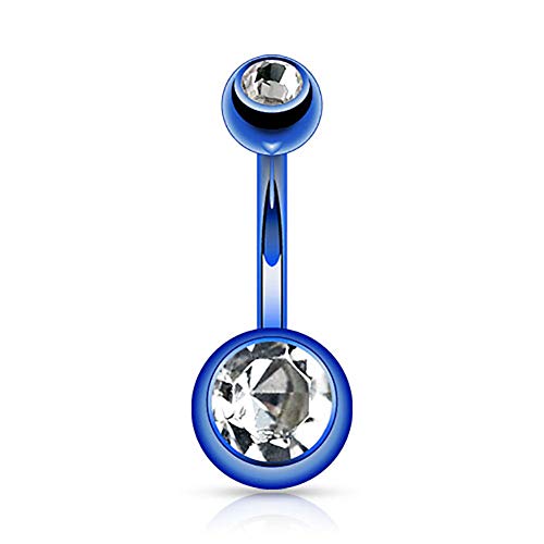 14GA Surgical Steel & Synthetic Opal Resin Belly Button Rings for Women | 3/8" Length, 5mm x 8mm Ball, Classic Look, Super High Quality - style: Titanium Blue/Clear