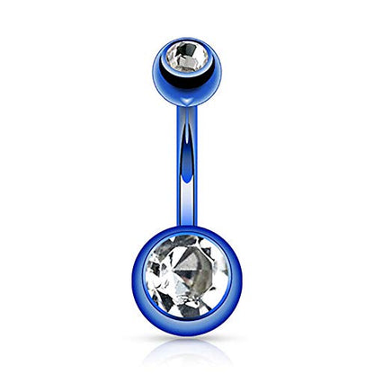 14GA Surgical Steel & Synthetic Opal Resin Belly Button Rings for Women | 3/8" Length, 5mm x 8mm Ball, Classic Look, Super High Quality - style: Titanium Blue/Clear