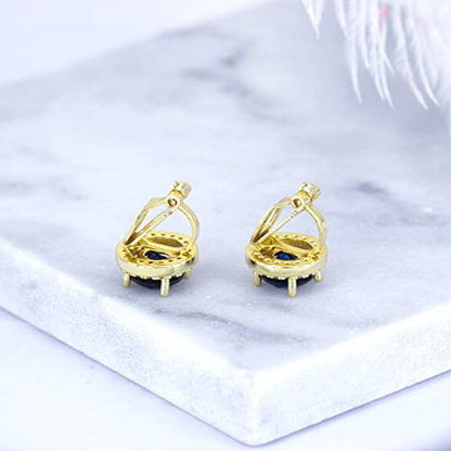 YOQUCOL 8MM Cubic Zirconia Crystal Clip On Stud Earrings Round Non Pierced Earrings for Women - color: Gold-Blue