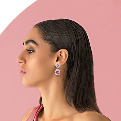 Spinningdaisy Clip On Earrings for Women | Non Pierced Earrings for Wedding - color: Tear Drop Hot Pink