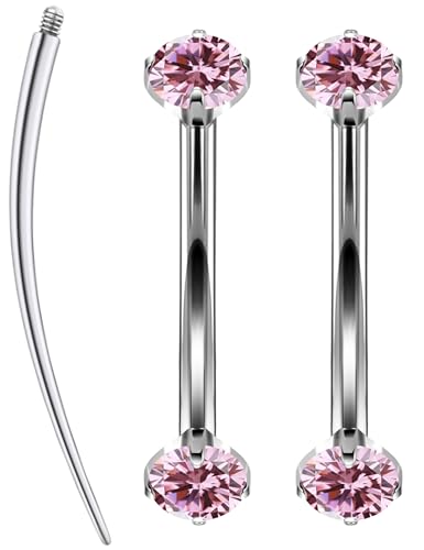 Eyebrow Piercing Jewelry F136 Titanium Internally & externally Threaded Curved Barbell Vertical Labret Lip Jewelry Ear Rook Navel Belly Button Ring Women Men 20g 18g 16g 6mm/8mm/10mm/12mm - color: 6mm F136 titanium Eyebrow Rings 16G Pink