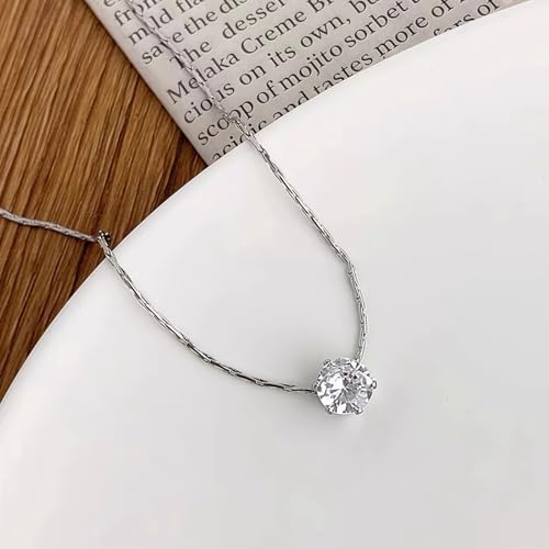 Titanium Steel Cubic Zirconia Pendant Necklace for Women, 1 Piece 16"+2" Adjustable Hypoallergenic Non-Tarnish Dainty Rolo Chain, Minimalist Sparkly Everyday Solitaire Necklace - color: Gold