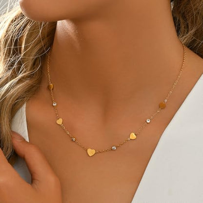 Dainty Necklaces with CZ Inlaid Minimalist Stackable Fashion Gifts - color: Heart-GD