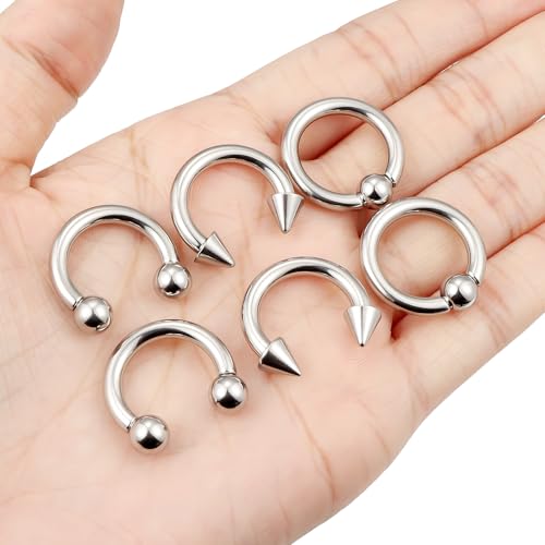 00G 0G 2G 4G 6G 8G 10G 12G 14G 16G Septum Rings Silver Black Surgical Steel Heavy Gauges Earrings Stretching kit Eyebrow Lip Septm Nose Rings Helix Tragus Daith Rook Earrings Hoops 10mm-19mm - color: Silver, size: 8G(3.0mm)-Inner Dia:14mm