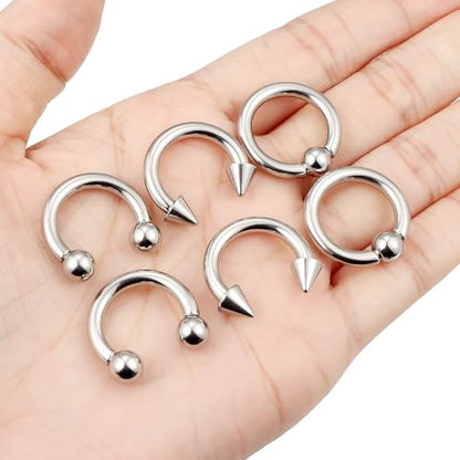 00G 0G 2G 4G 6G 8G 10G 12G 14G 16G Septum Rings Silver Black Surgical Steel Heavy Gauges Earrings Stretching kit Eyebrow Lip Septm Nose Rings Helix Tragus Daith Rook Earrings Hoops 10mm-19mm - color: Silver, size: 8G(3.0mm)-Inner Dia:14mm