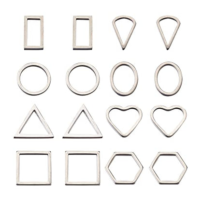 40Pcs Stainless Steel Linking Rings Metal Circles Charms Links Heart Rectangle Oval Square Hollow Frame Pendants Jewelry Connectors for Earrings Bracelet Necklace Macrame Making - color: Steel Color