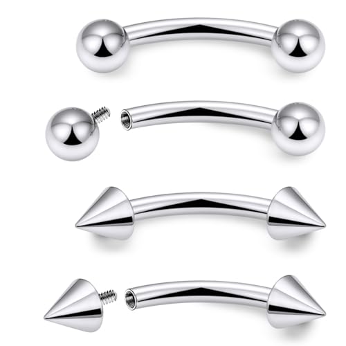 Eyebrow Piercing Jewelry Titanium Curved Barbell 16g Tiny Eyebrow Ring Vertical Labret Lip Jewelry Ear Rook Navel Small Belly Button Ring for Women Men - color: 16g,8mm